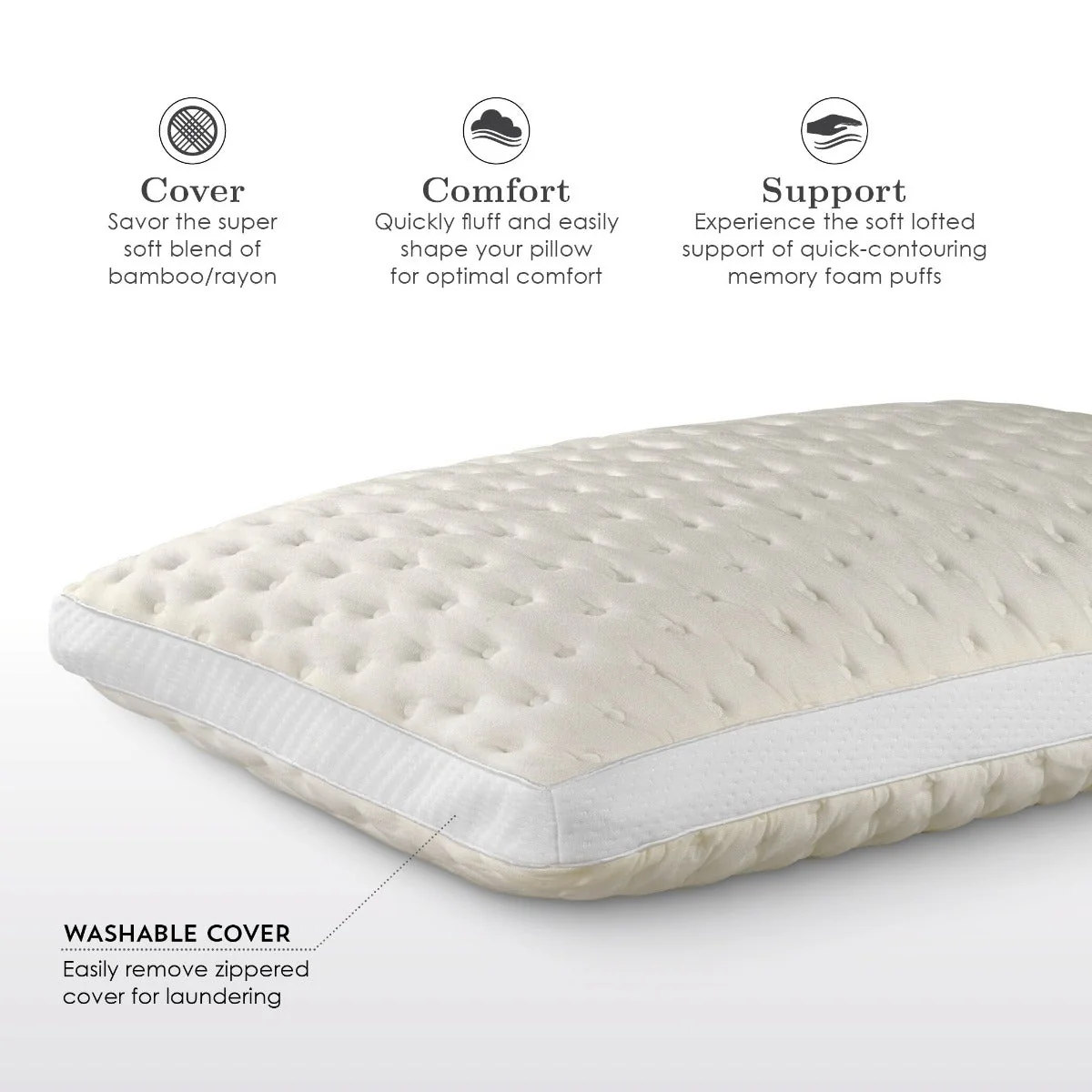 PureCare Bamboo Memory Foam Puff Soft Pillow - Image 3
